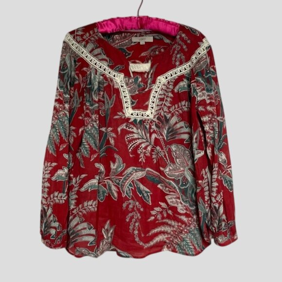 Ann Taylor Loft Floral Tropic Print Pullover Top Cover up Cotton Women's Size M - Picture 3 of 12